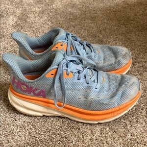 Hoka Blue and Orange Athletic Shoes with Rocker Sole